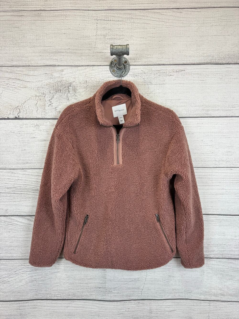 Daily Ritual Women's Dusty Mauve Sherpa Pullover Jacket Size XS